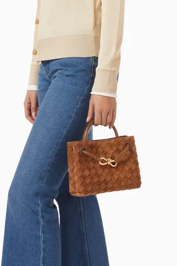 Mini Andiamo Top Handle Bag in Intrecciato Suede