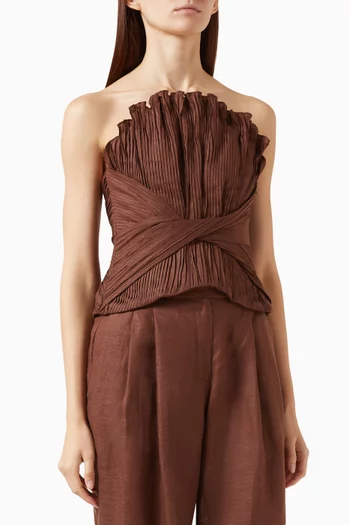 De los Astros Pleated Top in Linen