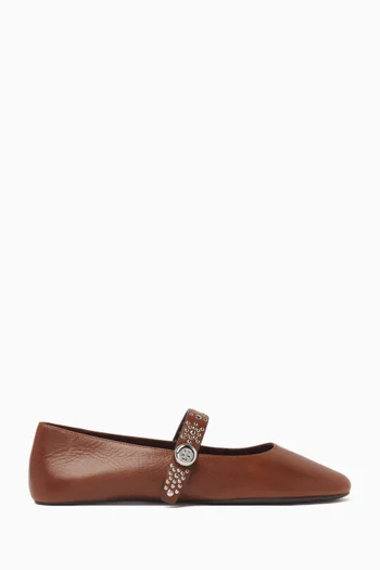 Romy Stud Mary Jane Flats in Leather