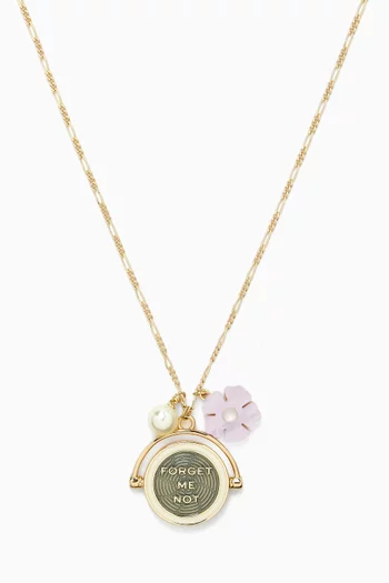 Forget Me Not Pearl Charm Necklace in 18kt Gold-plated Brass