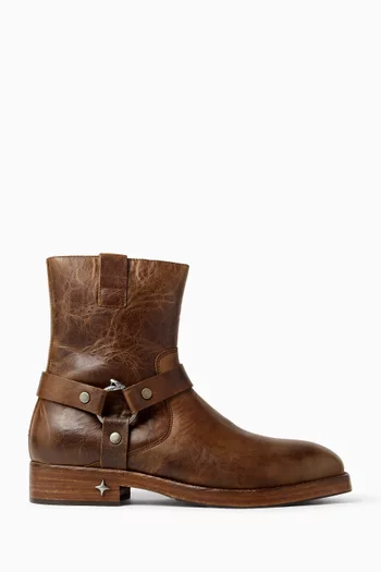 Harley Distressed Biker Boots in Leather