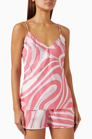 Marmo-print Top in Silk Twill