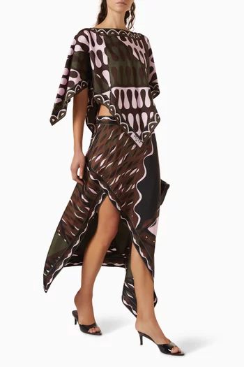 Dune Print Midi Skirt in Silk