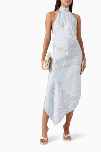 Halterneck Midi Dress in Silk Twill