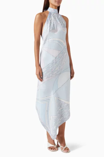 Halterneck Midi Dress in Silk Twill