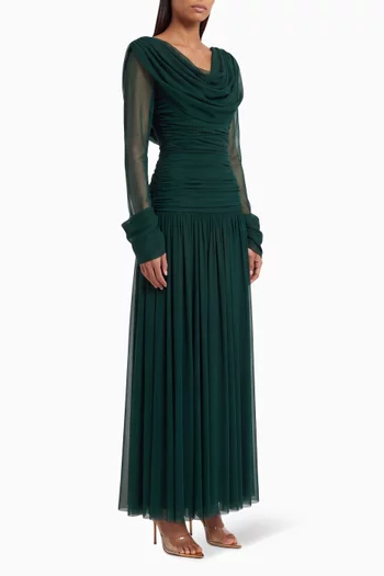 Gathered Cowl-neck Dress