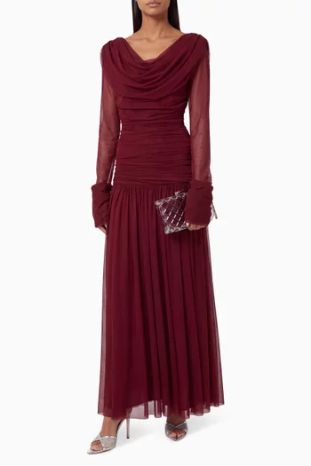 Gathered Cowl-neck Dress