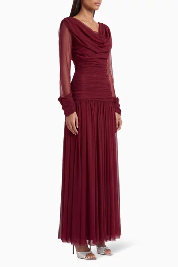 Gathered Cowl-neck Dress