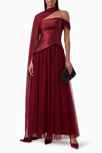 Off-shoulder Cape Dress