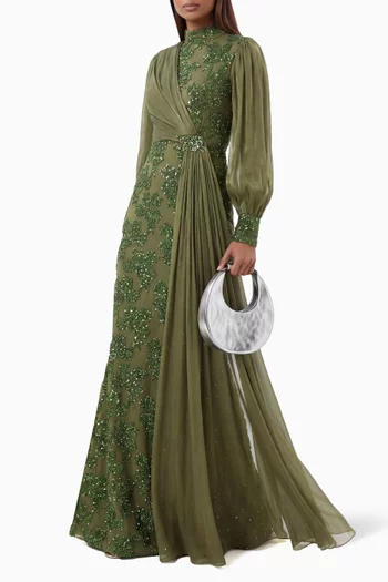 Sequin-embellished Dress in Chiffon & Organza