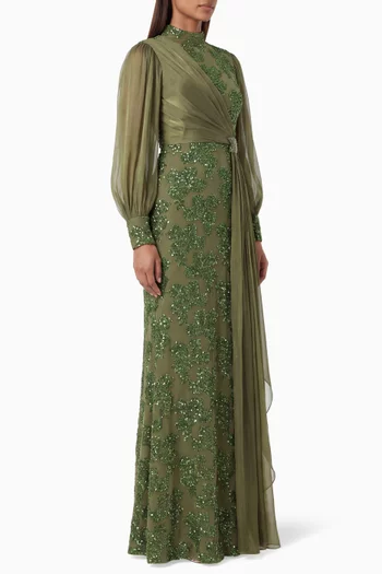 Sequin-embellished Dress in Chiffon & Organza