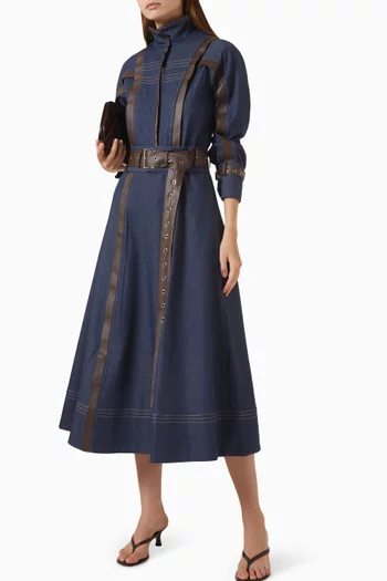 Kalea Belted Dress in Denim
