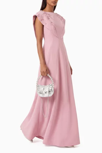 Embroidered Gown in Crepe
