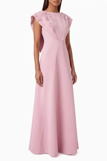 Embroidered Gown in Crepe