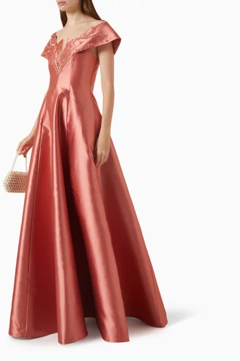 Off-shoulder Gown in Zibeline