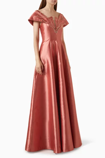 Off-shoulder Gown in Zibeline
