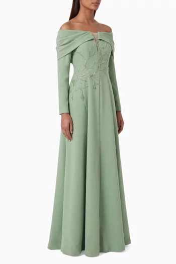 Draped Off-shoulder Gown in Crepe