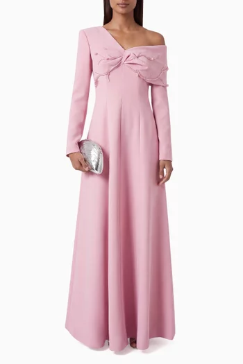 Embroidered One-shoulder Gown in Crepe