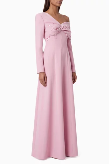 Embroidered One-shoulder Gown in Crepe