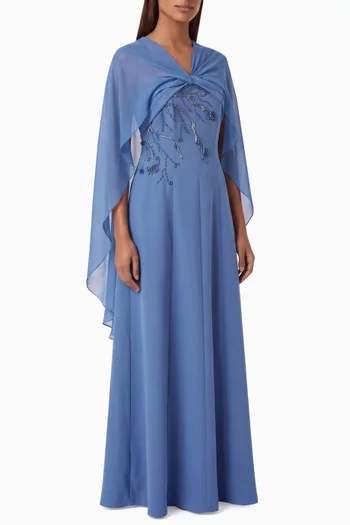 Embroidered Strapless Gown in Crepe