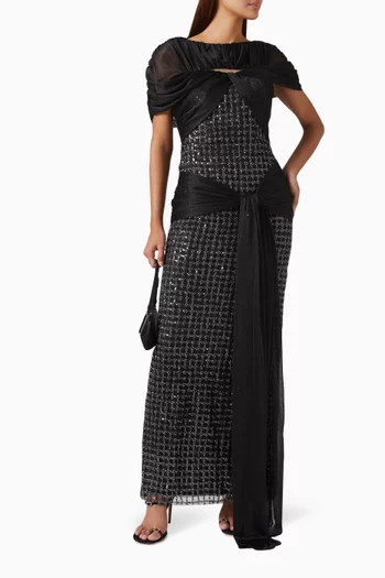 Embellished Draped Maxi Dress