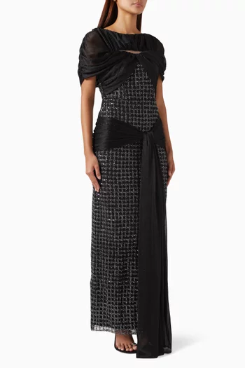 Embellished Draped Maxi Dress