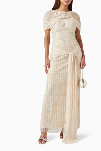 Embellished Draped Maxi Dress