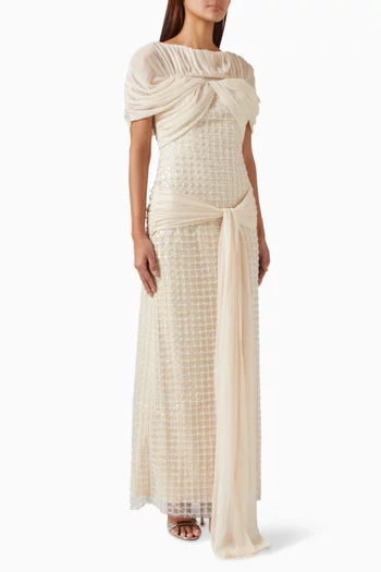 Embellished Draped Maxi Dress