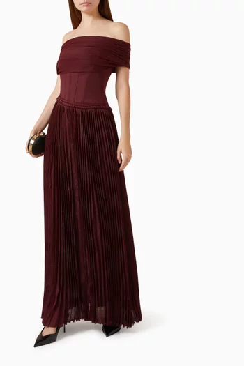 Off-shoulder Corset Pleated Maxi Dress