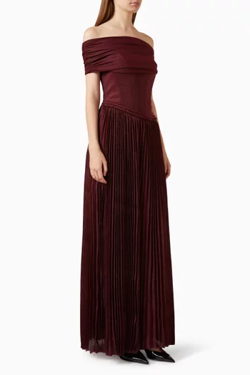 Off-shoulder Corset Pleated Maxi Dress