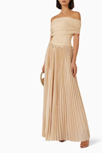 Off-shoulder Corset Pleated Maxi Dress