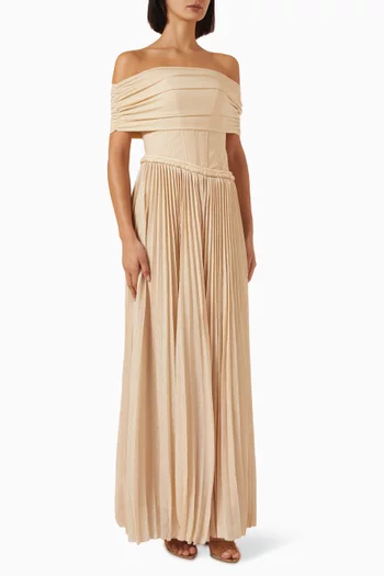 Off-shoulder Corset Pleated Maxi Dress