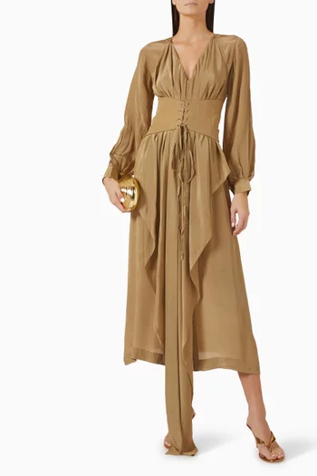 Corset-belt Dress in Crepe