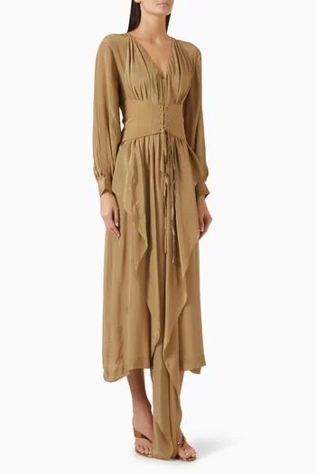 Corset-belt Dress in Crepe