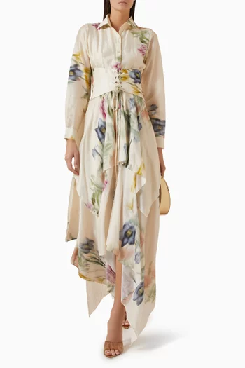 Corset-belt Dress in Chanderi