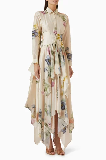 Corset-belt Dress in Chanderi