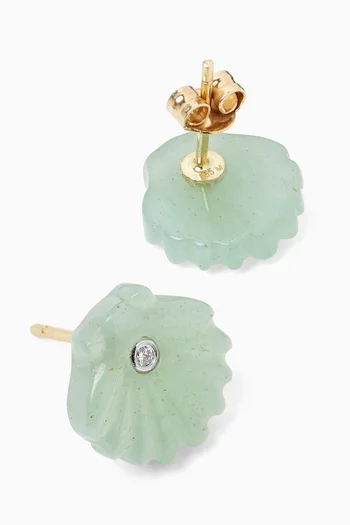 Carved Jade Venus Shell Stud Earrings in 14kt Gold