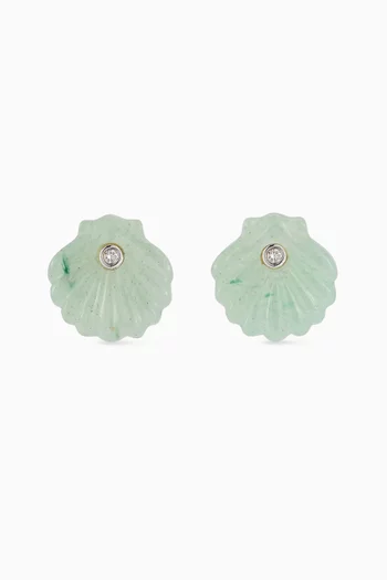 Carved Jade Venus Shell Stud Earrings in 14kt Gold