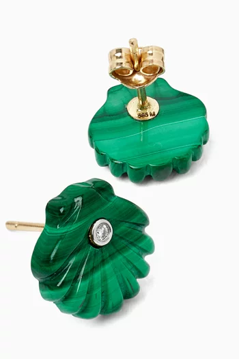 Carved Malachite Venus Shell Earrings in 14kt Gold