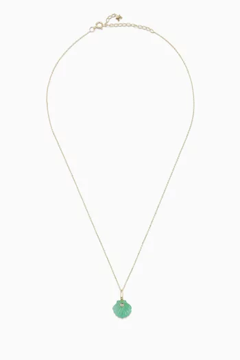 Carved Jade Venus Shell Necklace in 14kt Gold
