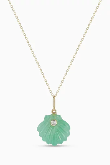 Carved Jade Venus Shell Necklace in 14kt Gold