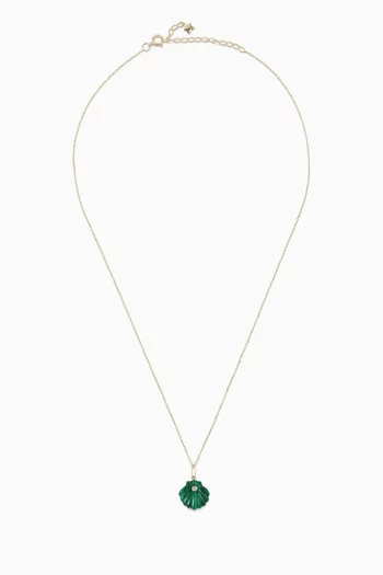 Carved Malachite Venus Shell Necklace in 14kt Gold