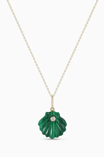 Carved Malachite Venus Shell Necklace in 14kt Gold