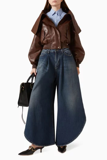 Wrap Collar Blouson Jacket in Lambskin