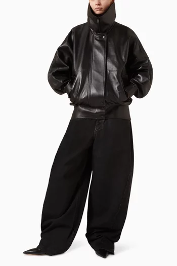 High Collar Bomber Jacket in Lambskin