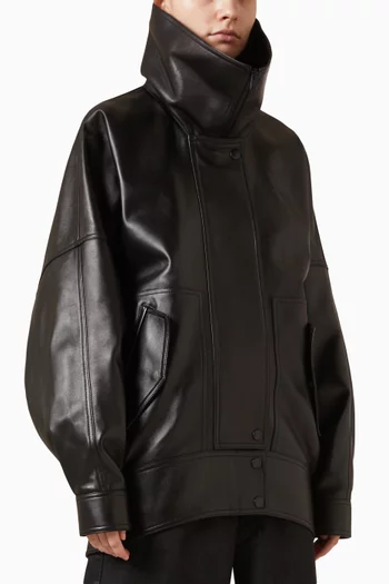 High Collar Bomber Jacket in Lambskin