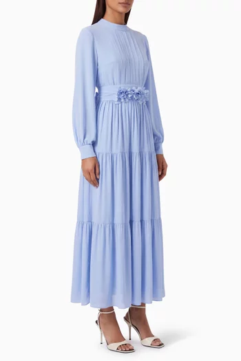 Floral appliqué-belt Dress