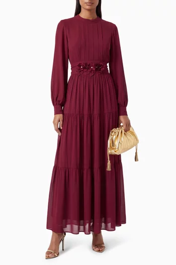 Floral appliqué-belt Dress