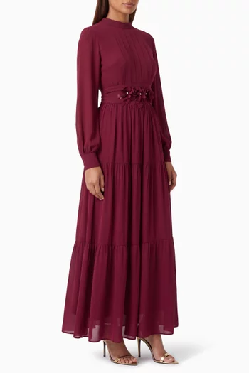 Floral appliqué-belt Dress