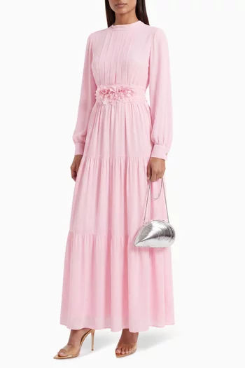 Floral appliqué-belt Dress